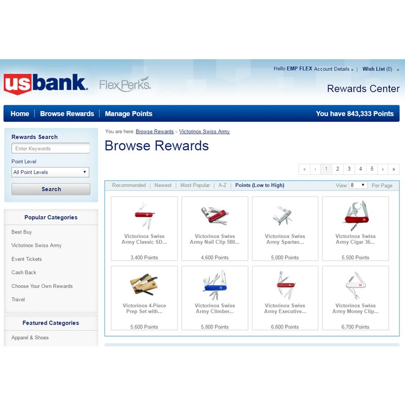 US Bank swiss army browse rewards
